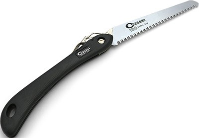 Folding camping saw with black handle