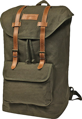 Canvas style backpack with flap and brown straps
