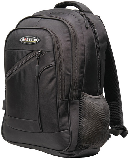 Black multi-compartment backpack with padded shoulder straps