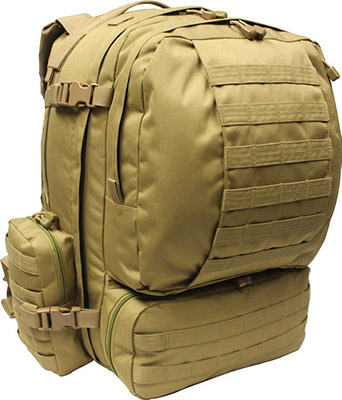 Tan cargo backpack with side pouches